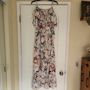 Floral Maxi Dress With peekaboo, shoulders.
